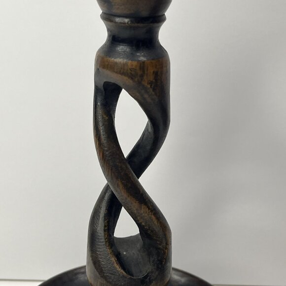 Candle Holders Antique English Oak Barley Twist Candlestick Brass Insert 8.5” - Picture 4 of 16